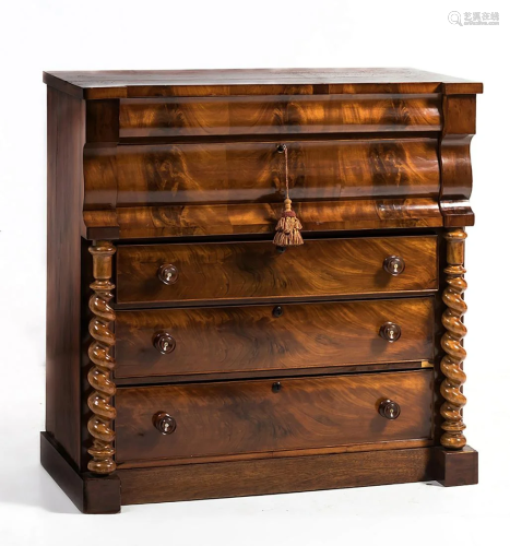 Victorian mahogany palm wood chest of drawers 19th