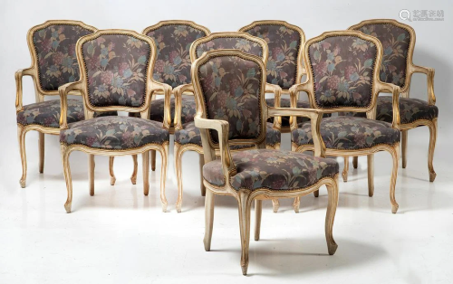 8 armchairs in lacquered wood, Louis XV style