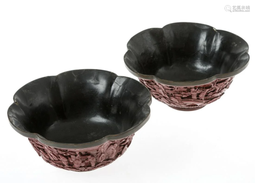 Pair of Chinese bowls Cinnabar Lacquer