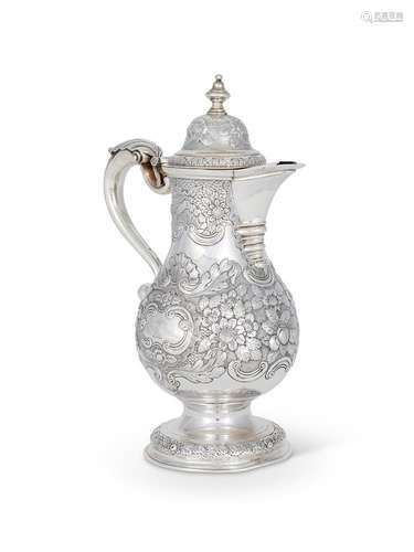 A MID 18TH CENTURY IRISH SILVER BALUSTER COFFEE POT BY STEPH...