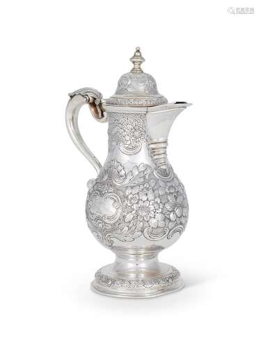 A MID 18TH CENTURY IRISH SILVER BALUSTER COFFEE POT BY STEPH...