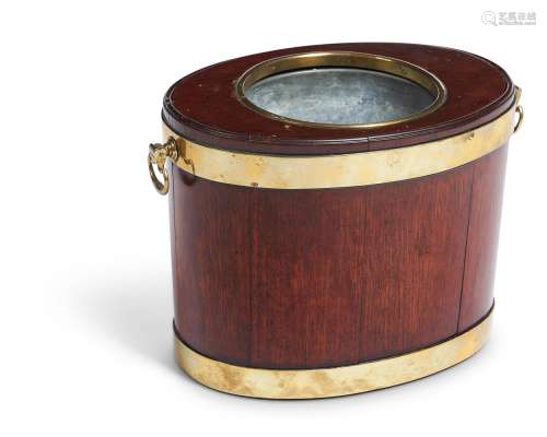 A GEORGE III MAHOGANY AND BRASS-BOUND BOTTLE COOLER