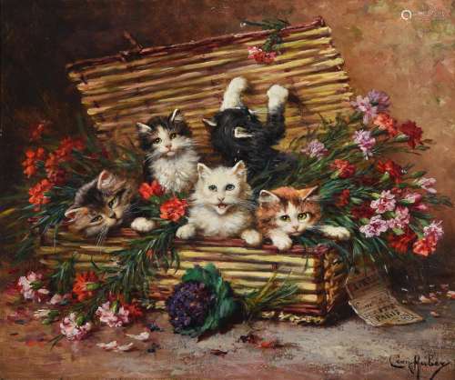 LEON CHARLES HUBER (FRENCH 1858-1928), KITTENS IN A BASKET