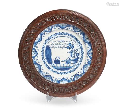 A DUTCH DELFT MARRIAGE PLATE, LATE 18TH CENTURY DATED