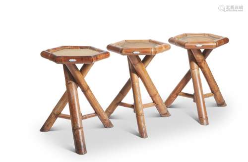 A SET OF THREE FRENCH BAMBOO CONSERVATORY TABLES