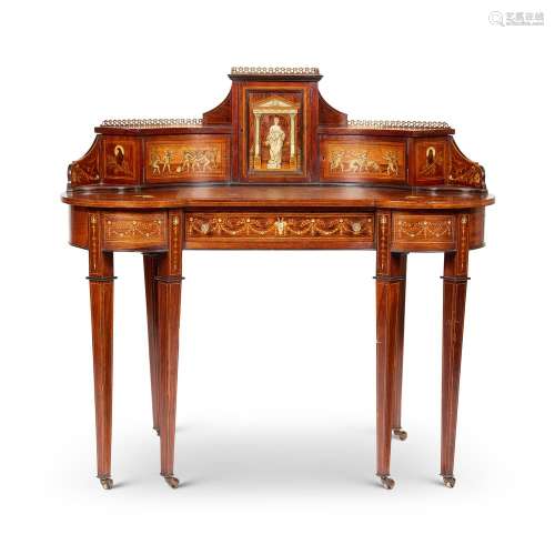 Y A LATE VICTORIAN ROSEWOOD AND IVORY MARQUETRY KIDNEY SHAPE...