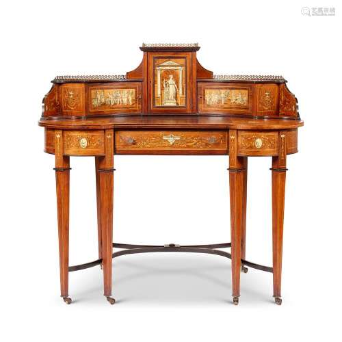 Y A LATE VICTORIAN ROSEWOOD AND IVORY MARQUETRY KIDNEY-SHAPE...