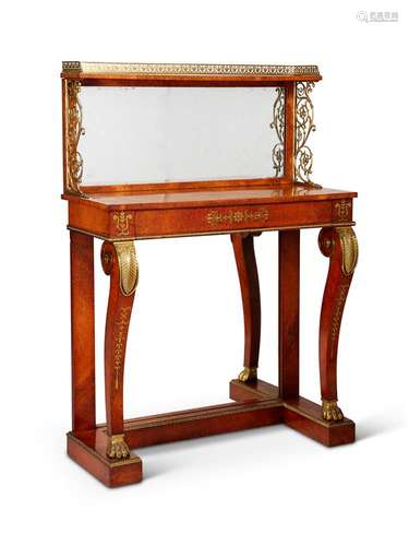 Y A REGENCY AMBOYNA, ROSEWOOD CROSSBANDED AND GILT-METAL MOU...