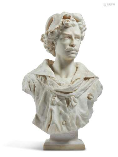 A WHITE MARBLE BUST, 19TH CENTURY