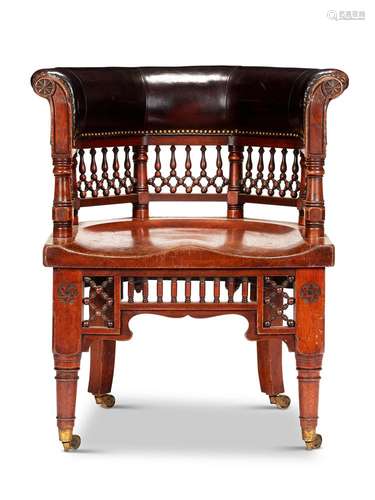 A SEMI-OCTAGONAL MAHOGANY DESK CHAIR, LATE 19TH CENTURY