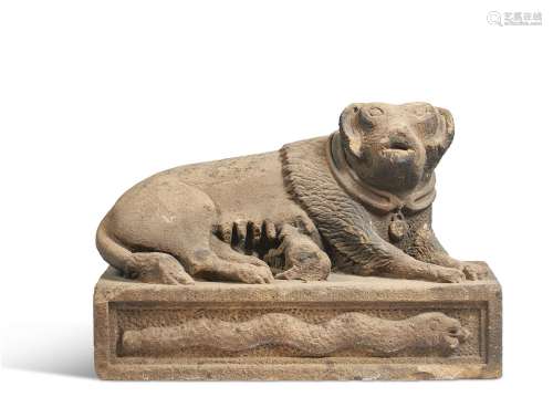 A RARE GRITSTONE MODEL OF THE CAPTOLINE WOLF, 17TH CENTURY