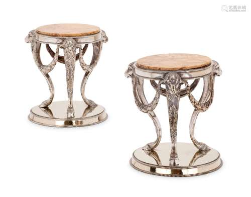 A PAIR OF VICTORIAN ELECTRO-PLATED AND MARBLE MOUNTED CIRCUL...