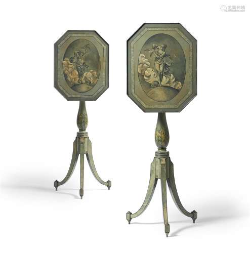A PAIR OF PAINTED TRIPOD TABLES, IN GEORGE III STYLE