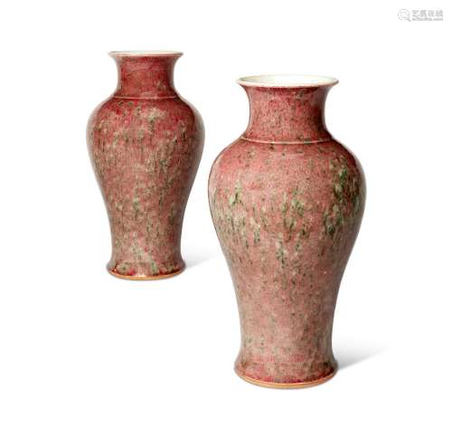 A PAIR OF CHINESE SANG DE BOEUF TYPE SLENDER BALUSTER VASES