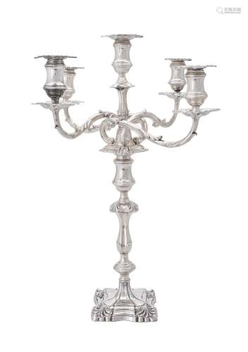 AN EDWARDIAN SILVER SHAPED SQUARE FIVE-LIGHT CANDELABRUM BY ...