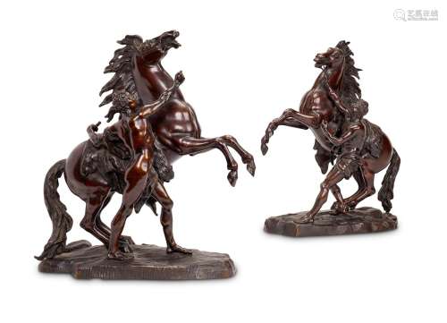 A PAIR OF FRENCH BRONZE MODELS OF THE MARLY HORSES