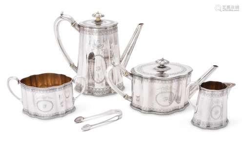 Y A VICTORIAN SILVER SHAPED OVAL FOUR PIECE TEA AND COFFEE S...