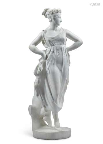 A SCULPTED WHITE MARBLE NEO-CLASSICAL FIGURE OF A WOMAN