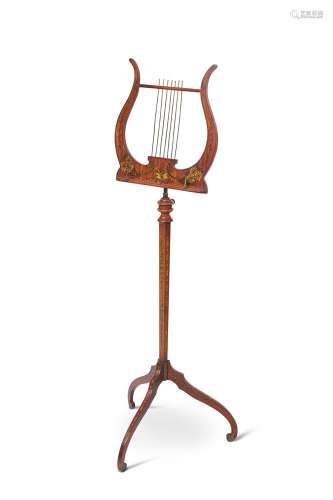 A GEORGE III STYLE SATINWOOD AND PAINTED MUSIC STAND, LATE 1...