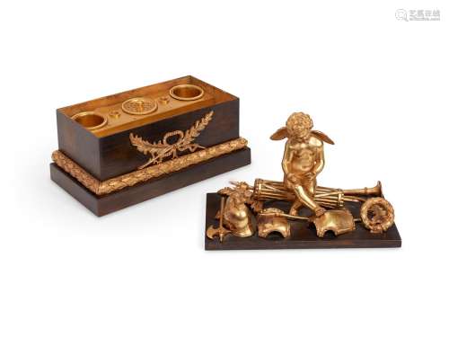 A BRONZE AND ORMOLU INKSTAND, FRENCH, 19TH CENTURY