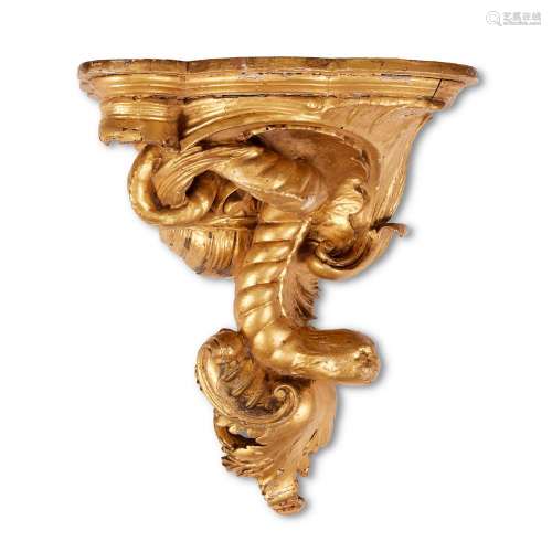 A CARVED GILTWOOD WALL BRACKET, POSSIBLY EUROPEAN, 18TH CENT...