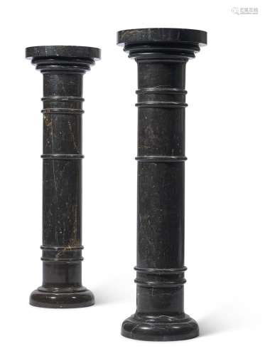 A PAIR OF DARK GREY MARBLE CYLINDRICAL PEDESTALS, LATE 19TH ...