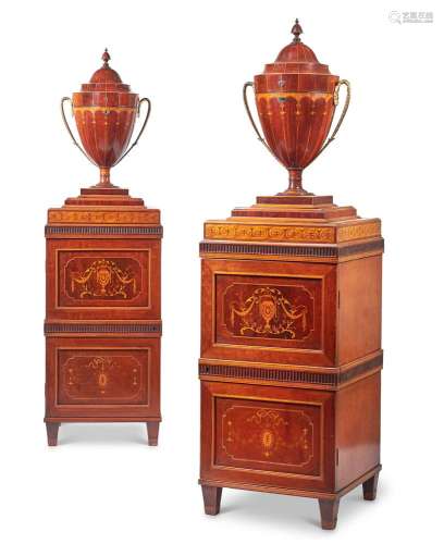 A PAIR OF GEORGE III MAHOGANY, SATINWOOD, AND INLAID DINING ...