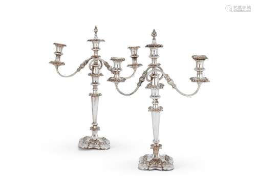 A PAIR OF ELECTRO-PLATED THREE-LIGHT CANDELABRA