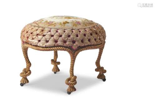 A FRENCH CARVED GILTWOOD STOOL, LATE 19TH CENTURY