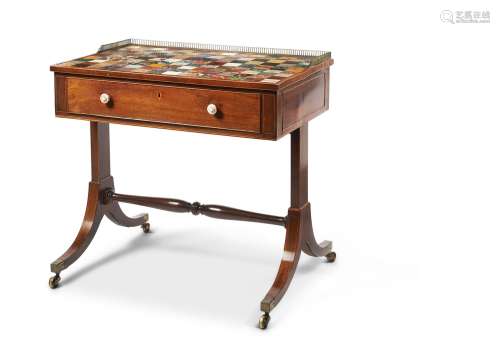Y A REGENCY MAHOGANY AND SPECIMEN MARBLE TOPPED WRITING TABL...