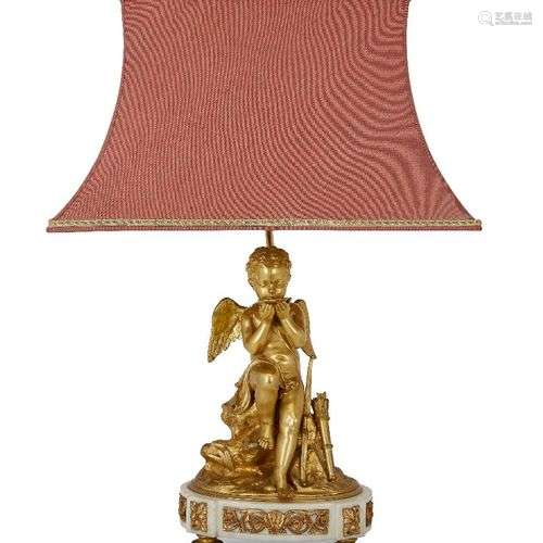 Lampe de table Cupidon en bronze doré de style Louis XVI, fi...