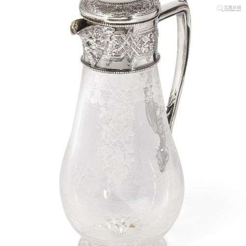 Aiguière victorienne en verre montée sur argent, Sheffield, ...