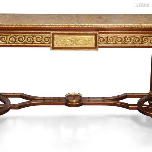 Table console de style Louis XVI en acajou et bronze doré, d...