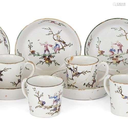 Un ensemble de six tasses à café et soucoupes de Marseille, ...