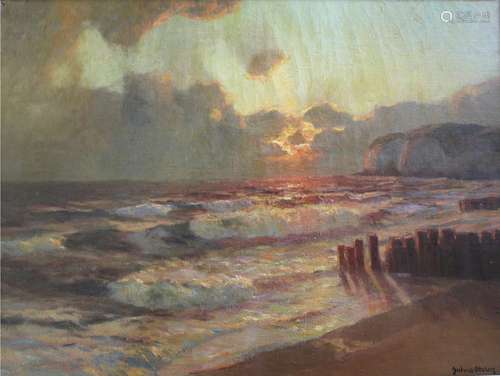 JULIUS OLSSON, RA (1864-1942) SUNSET, ISLE OF WIGHT Signed, ...