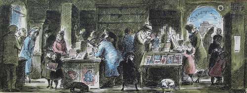 •EDWARD ARDIZZONE, CBE, RA (1900-1979) A BUSY BOOK SHOP Sign...