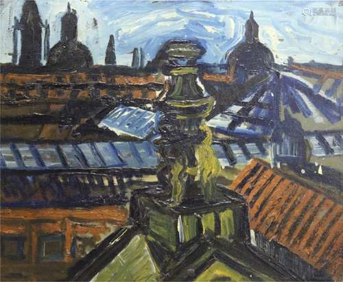 •JOHN BRATBY, RA (1928-1992) ABOVE THE VICTORIA & ALBERT, No...