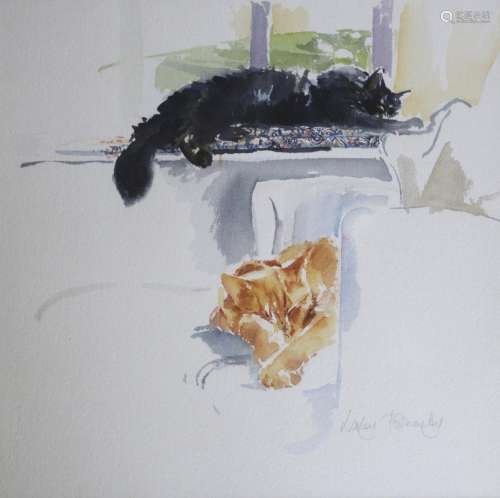 •LESLEY FOTHERBY (b.1946) JETHRO AND JEREMY; STARTLED CAT WI...