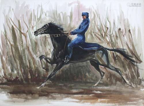 •JOHN SKEAPING, RA (1901-1980) ARAB HORSEMAN IN THE CAMARGUE...