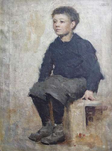 FRANK HOLL, RA (1845-1888) SITTING PATIENTLY Signed with ini...