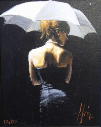 AFTER FABIAN PEREZ (b.1967) WOMAN WITH WHITE UMBRELLA Signed...