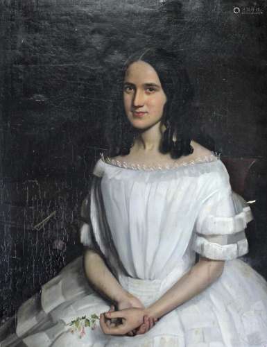 IRISH SCHOOL, Circa 1840-1850 PORTRAIT OF A YOUNG LADY Seate...