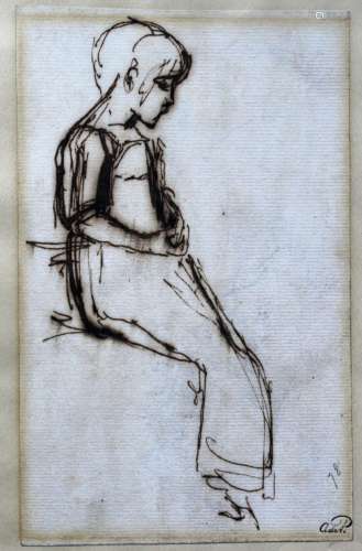 GEORGE ROMNEY (1734-1802) STUDY OF A SEATED GIRL Pen and bro...