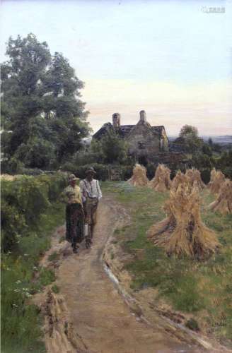 FLORENCE A. SALTMER (Fl.1882-1908) A WALK AT HARVEST TIME Si...