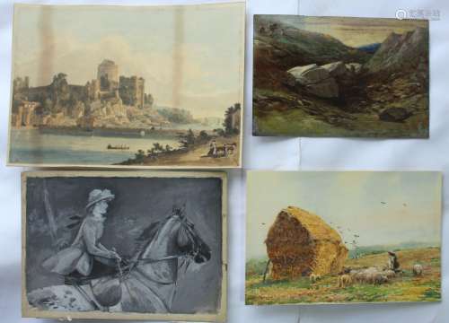 A SMALL FOLIO OF WATERCOLOURS AND DRAWINGS comprising three ...