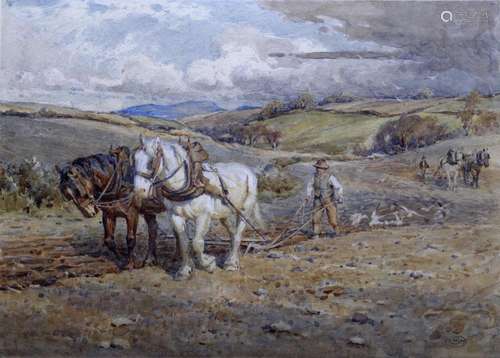 JOSEPH HAROLD SWANWICK (1866-1929) PLOUGHING Signed with mon...