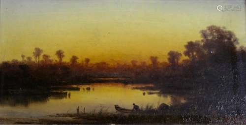 WILLIBALD WEX (1831-1892) SUNSET BY THE LAKE Signed, oil on ...