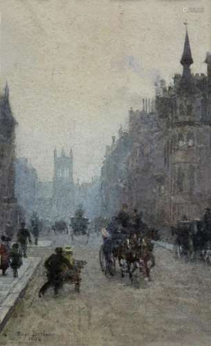 ROSE MAYNARD BARTON, RWS (1856-1929) CARRIAGES ON A STREET A...