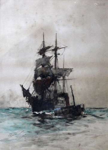 CHARLES DIXON (1872-1934) A STEAM TUG AND A FRIGATE Signed a...