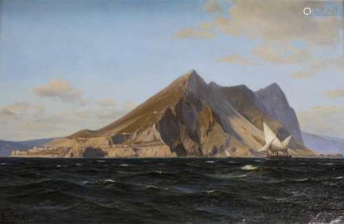 LAURITZ B. HOLST (1848-1934) A FISHING BOAT OFF GIBRALTAR Si...